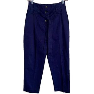 Boden Pants Womens Navy Blue High Rise Tapered Leg Belted Cropped Pants Size 6P